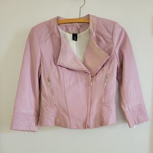NEW White House Black Market Genuine Leather Moto Jacket Pink Ribbon XS